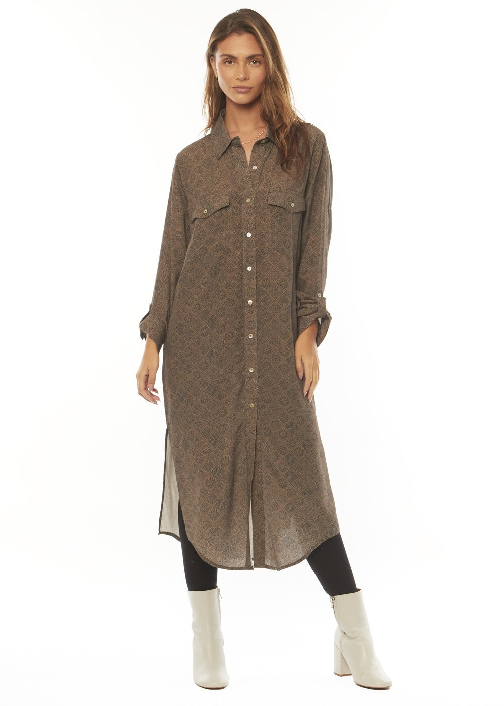 REMMY WOVEN LONG SLEEVE TUNIC TOP