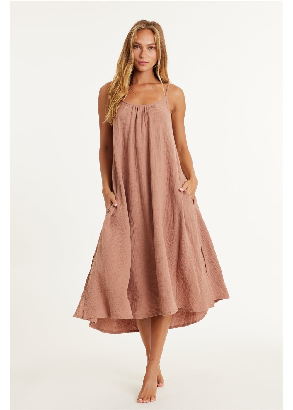 TAKING SIDES WOVEN MIDI DRESS
