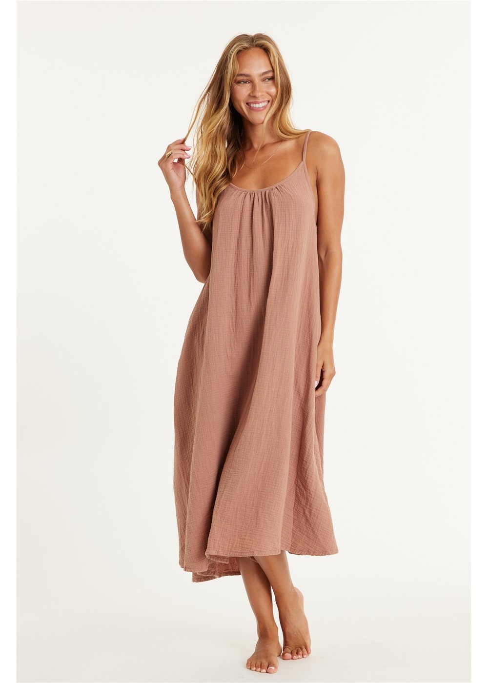 TAKING SIDES WOVEN MIDI DRESS