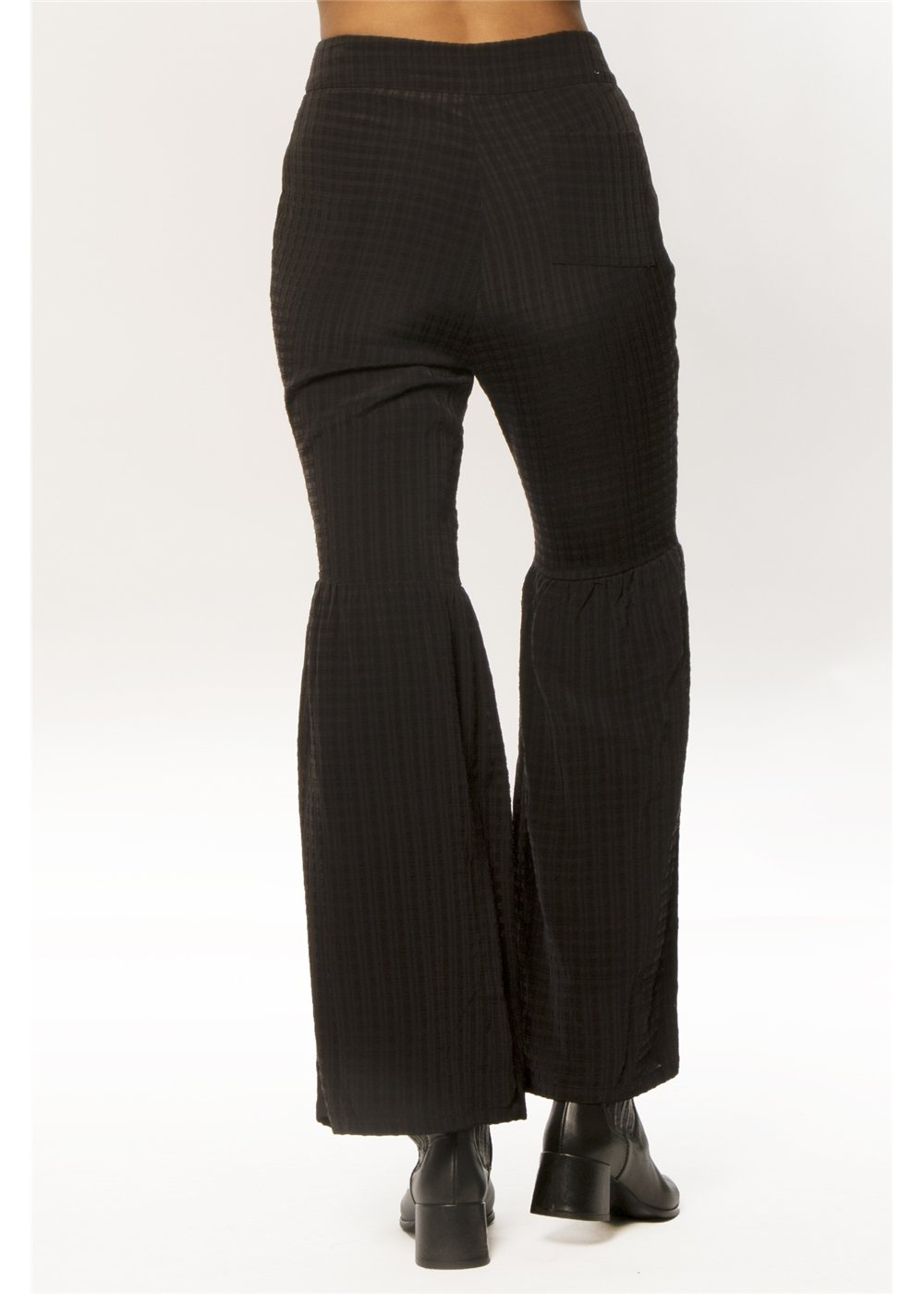 Society Amuse Women's Black Cantina Woven Pant. Back View on Model.