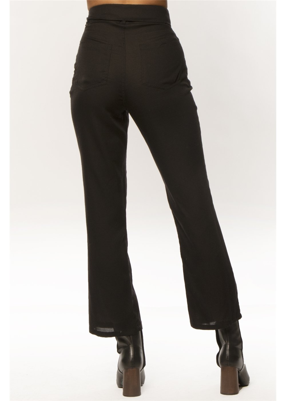 Amuse Society Women's Dolly Woven Pant in Black. Back View on Model.