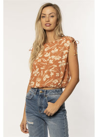 Amuse Society Goldie Woven Top in Gingersnap Front View.