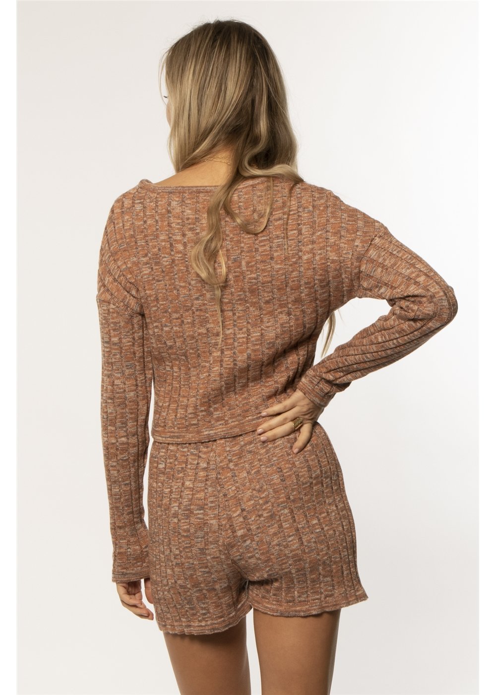 Amuse Society Women's Quincy Long Sleeve Sweater in Gingersnap. back view