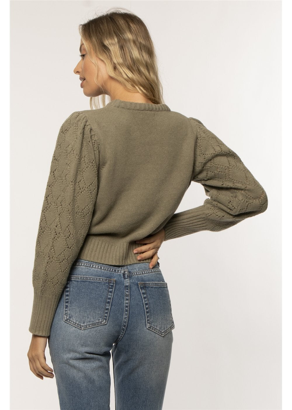 Amuse Society Women's Noha Long Sleeve Sweater in Willow. back view