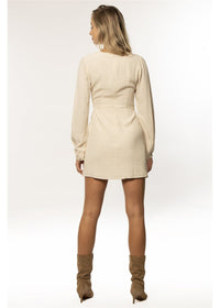 Amuse Society Women's Faye Long Sleeve Woven Dress in Seashell. Back View on Model.