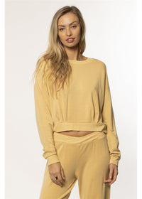 Amuse Society Women's Lana Long Sleeve Fleece in Marigold. Front View